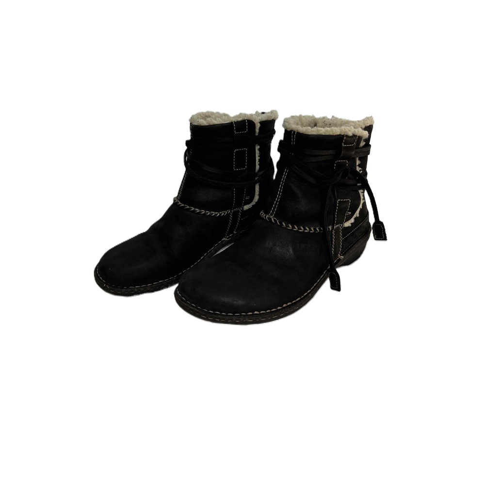 UGG Black Ankle High Lace Up Shearling Lined Leather Moccasin Boots Size 9